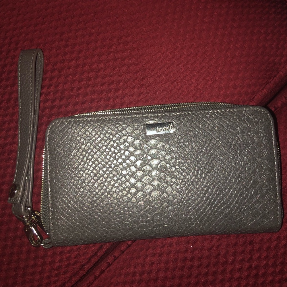 Grey Leather Wristlet